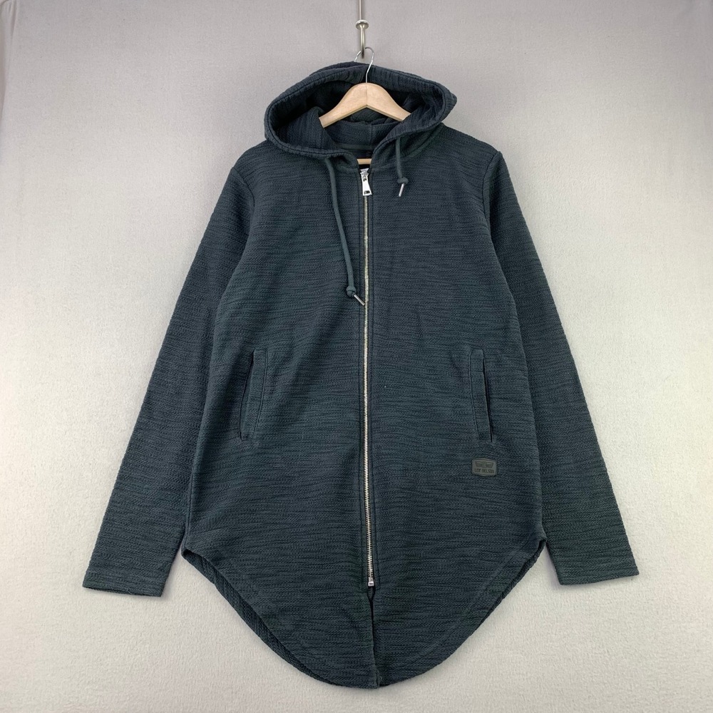 Leif Nelson Full Zip Hoodie Mens Medium Gray Textured Knit Curve Hem Streetwear